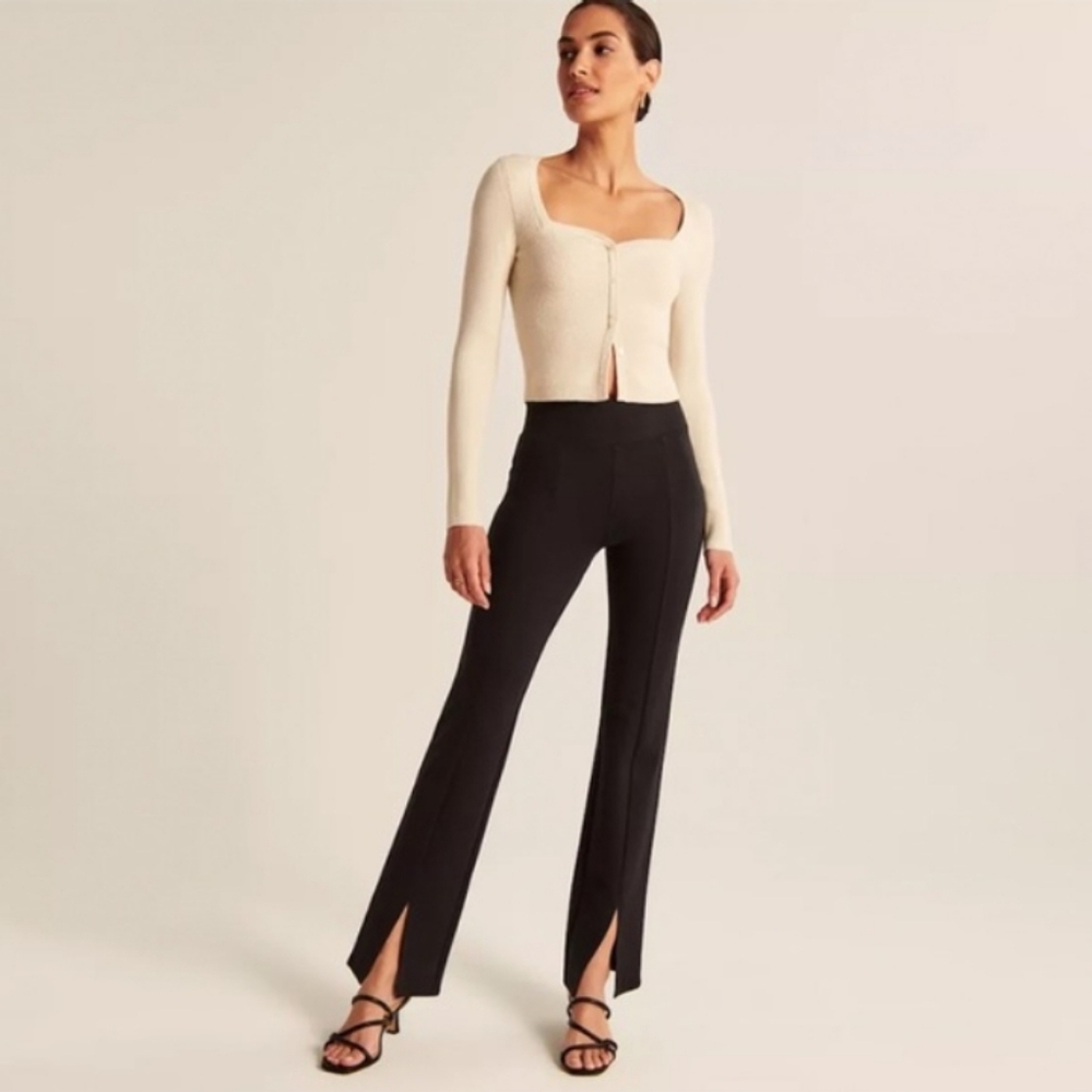 Abercrombie & Fitch Ponte Pant Split Front Hem Black Size M NWOT